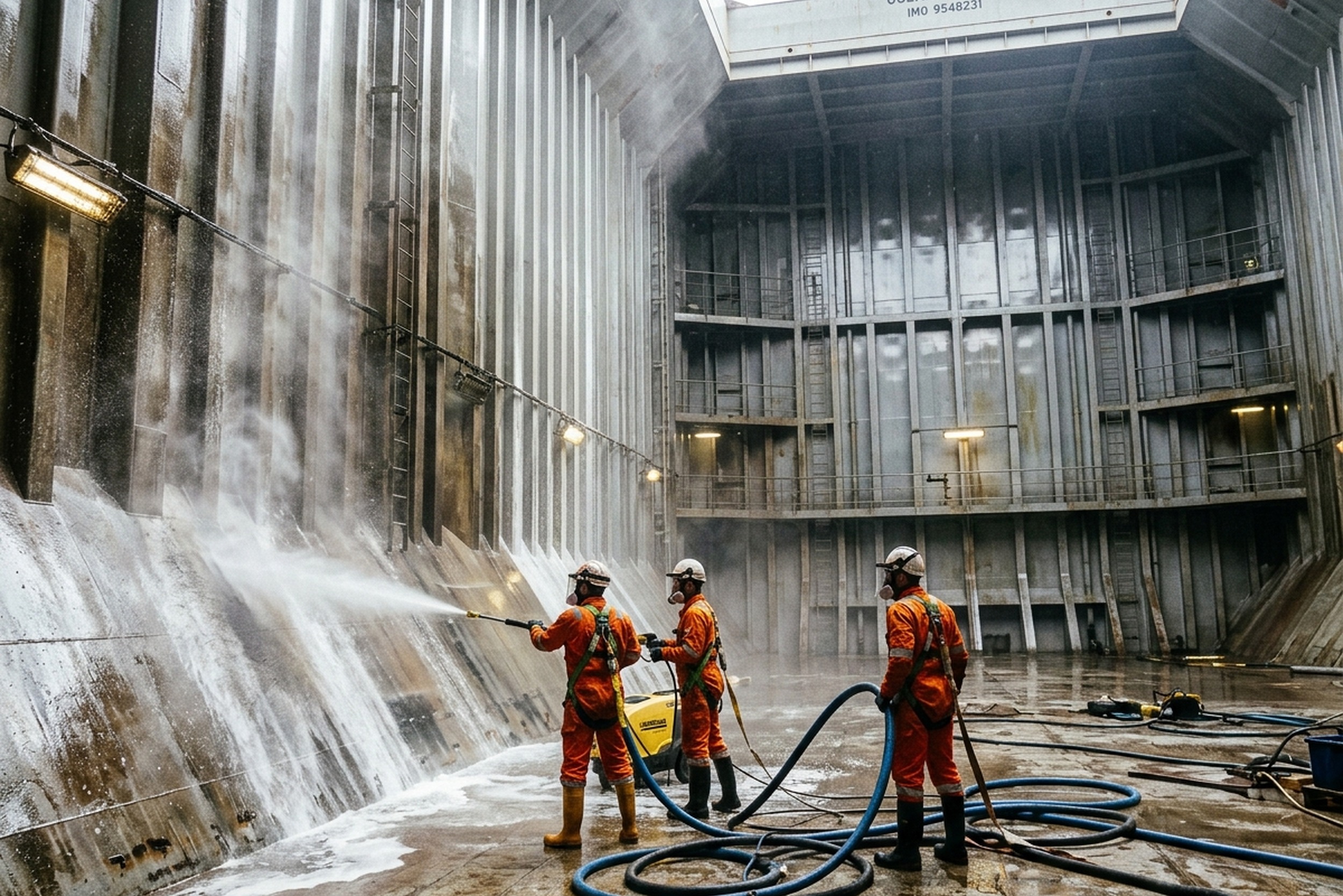 Cargo hold barrier coating and chemical cleaning application on bulk carriers