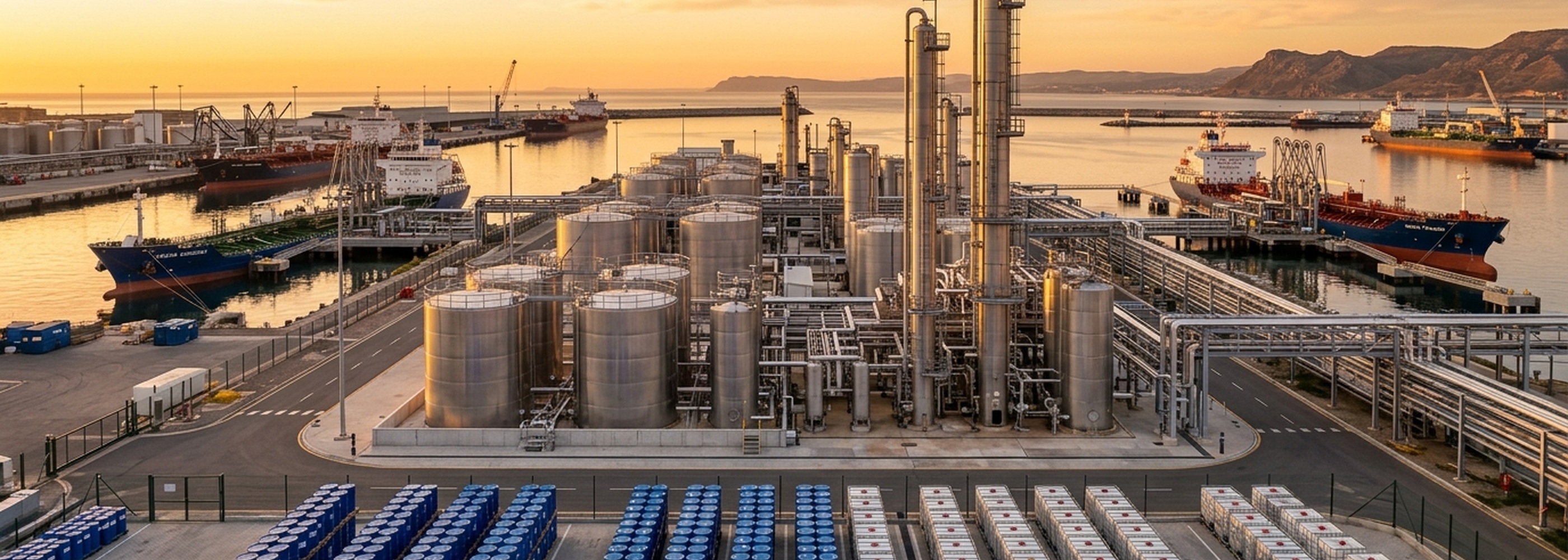 Hold Chemicals modern chemical manufacturing facility and port logistics operations