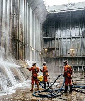 Bulk carrier cargo hold high-pressure foam cleaning