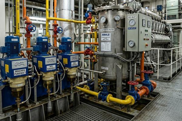 Marine engine room fuel oil separators and chemical maintenance systems